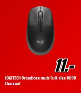 MediaMarkt Logitech draadloze muis full-size m190 charcoal aanbieding