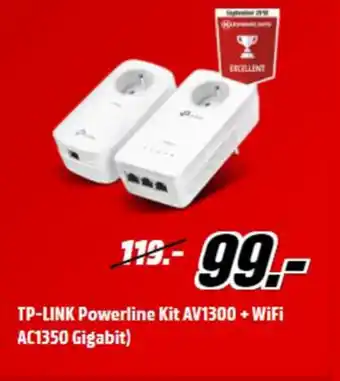 MediaMarkt Tp-link powerline kit av1300 + wifi ac1350 gigabit aanbieding