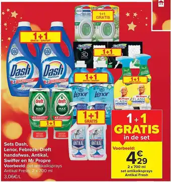 Carrefour Market Sets dash, lenor, febreze, dreft handafwas, antikal, swiffer en mr propre aanbieding