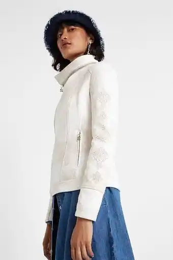 Desigual Bikerjack met afneembare kraag - white - 38 aanbieding