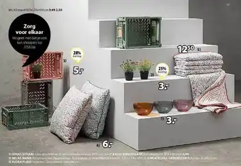 Jysk Jonas Schaal, Milas Mand, Flora Plaid, Kalle Kunstplant, Flora Sierkussen aanbieding