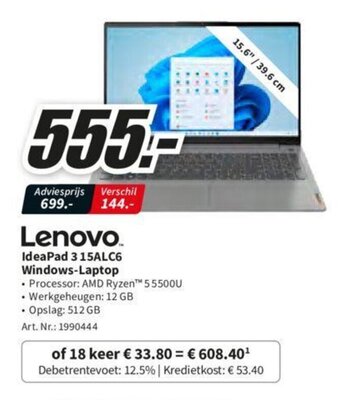 MediaMarkt Lenovo IdeaPad 3 15ALC6 Windows-Laptop aanbieding