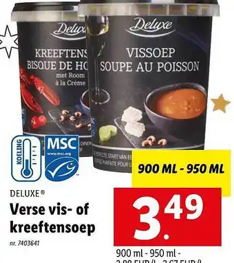 Lidl Deluxe verse vis of kreeftensoep aanbieding