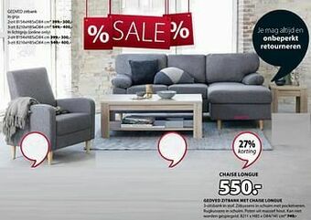 Jysk Gedved zitbank met chaise longue aanbieding