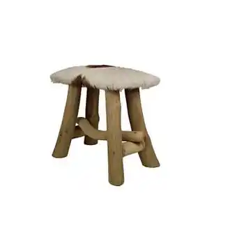Leen Bakker Hsm collection kruk - geitenhuid - teakhout - Leen Bakker aanbieding