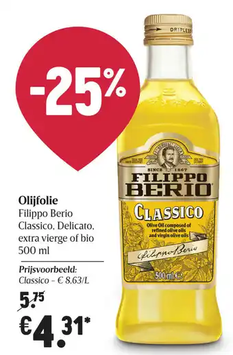 Delhaize Olijfolie Filippo Berio Classico, Delicato, extra vierge of bio 500ml aanbieding