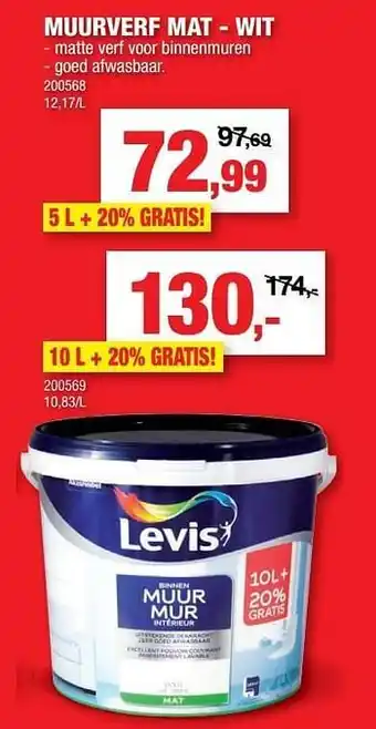 Hubo Levis muur mat - wit aanbieding