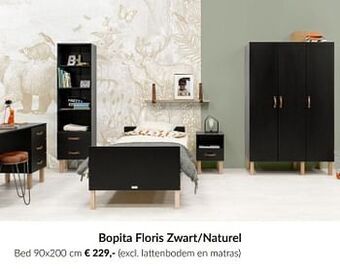 Bopita floris zwart-naturel bed