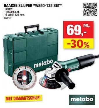 Hubo Metabo haakse slijper w850-125 set aanbieding