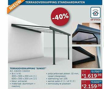 Zelfbouwmarkt Terrasoverkapping Standaardmaten aanbieding