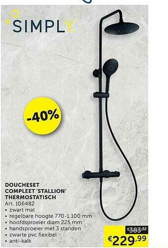 Zelfbouwmarkt Doucheset Compleet 'stallion' Thermostatisch aanbieding