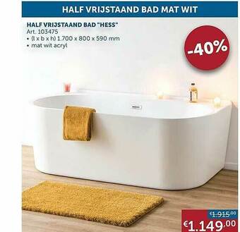 Zelfbouwmarkt Half Vrijstaand Bad Mat Wit aanbieding