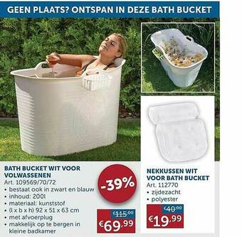 Zelfbouwmarkt Bath Bucket Wit Voor Volwassenen, Nekkussen Wit Voor Bath Bucket aanbieding
