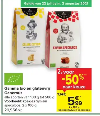 Carrefour Gamma bio en glutenvrij Generous 100 g aanbieding