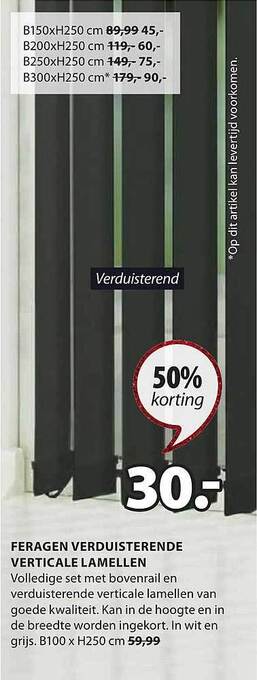 Jysk Feragen verduisterende verticale lamellen aanbieding
