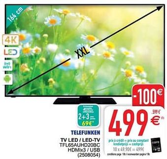 Cora Telefunken tv led - led-tv tfl65auhd20bc aanbieding