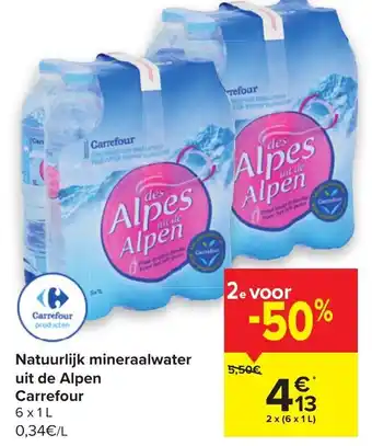 Carrefour Natuurlijk mineraalwater uit de Alpen 1 L aanbieding