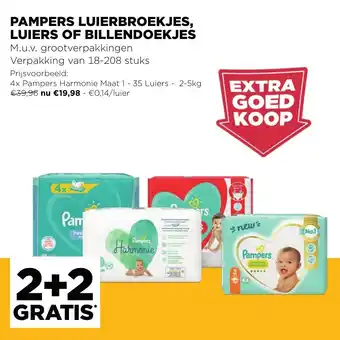 Jumbo Pampers Luiers, billendoekjes en luierbroekjes 4*18-208st aanbieding