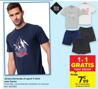 Carrefour Jersey bermuda of sport T-shirt voor heren aanbieding