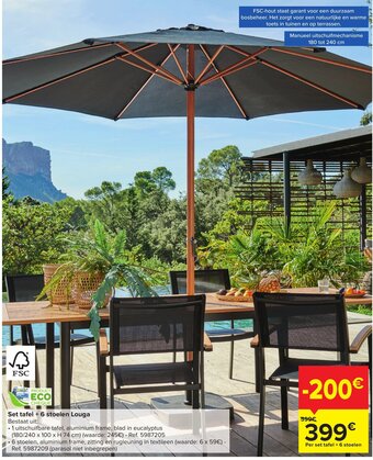 Carrefour Set tafel + 6 stoelen Louga aanbieding