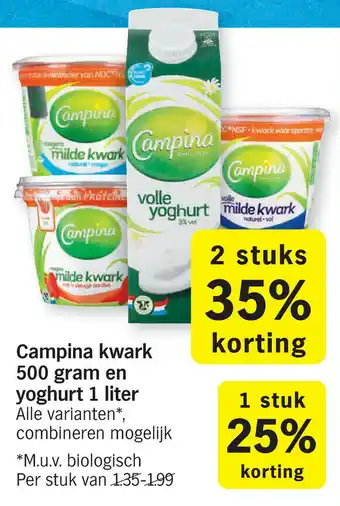 Albert Heijn Campina kwark 500g en yoghurt 1L aanbieding