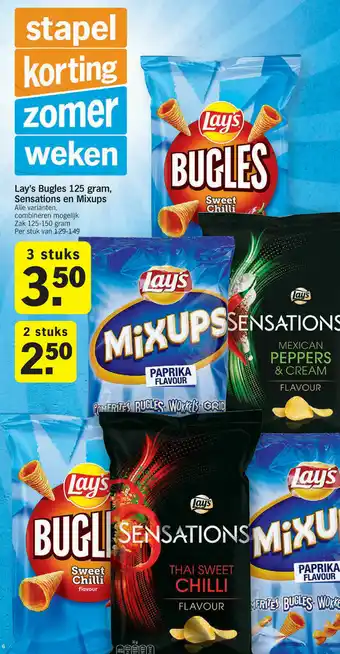 Albert Heijn Lay's Bugles, Mixups en Sensations 2*125-150g aanbieding