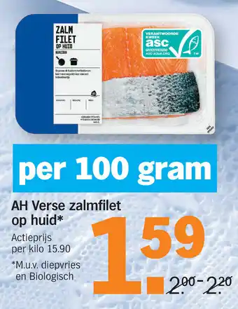 Albert Heijn AH Verse zalmfilet op huid 100g aanbieding