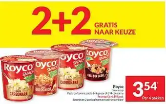 Intermarché Royco snack cup pasta carbonara pasta bolognese of chili con carne aanbieding