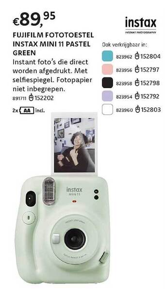 Dreamland Fujifilm fototoestel instax mini 11 pastel green aanbieding