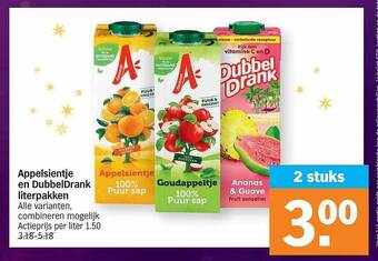 Albert Heijn Appelsientje en dubbeldrank literpakken aanbieding