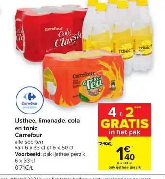 Carrefour IJsthee, limonade, cola en tonic Carrefour 33 cl aanbieding