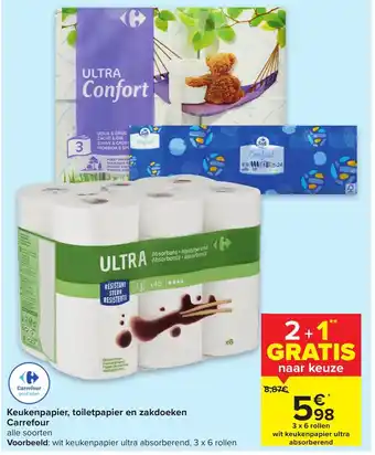 Carrefour Keukenpapier, toiletpapier en zakdoeken Carrefour 3 x 6 rollen aanbieding