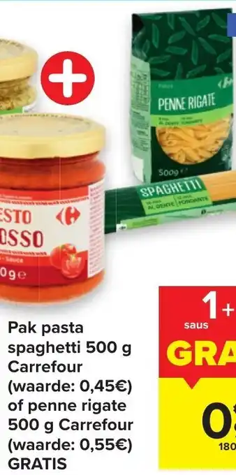 Carrefour Pak pasta spaghetti 500 g of penne rigate 500 g aanbieding