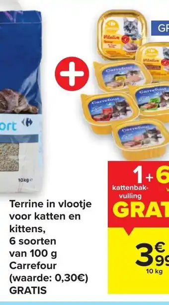 Carrefour Terrine in vlootje voor katten en kittens 100 g aanbieding