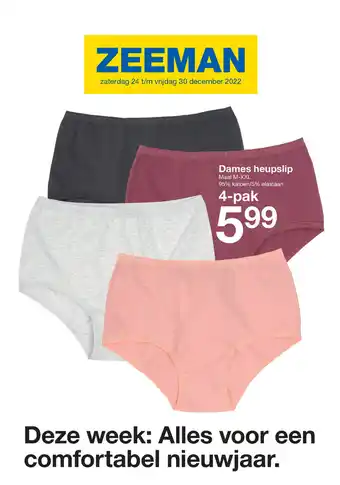 Zeeman Dames heupslip 95% katoen/5% elastaan Maat M-XXL 4-pak aanbieding