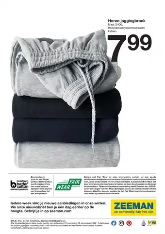 Zeeman Heren joggingbroek Maat S-XXL Recycled polyester/polyester/katoen aanbieding