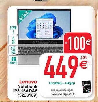 Cora Lenovo notebook ip3 15ada6 aanbieding