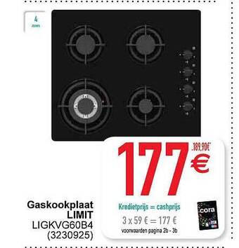 Cora Gaskookplaat limit aanbieding