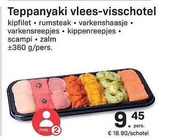 Buurtslagers Teppanyaki vlees-visschotel aanbieding