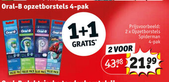 Kruidvat Oral-B opzetborstels 4-pak 1+1 gratis aanbieding