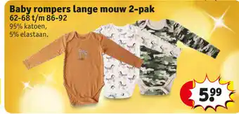 Kruidvat Baby rompers lange mouw 2-pak 62-68 t/m 86-92 aanbieding