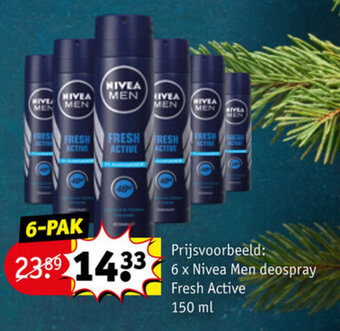 Kruidvat 6 x Nivea Men deospray Fresh Active 150 ml aanbieding