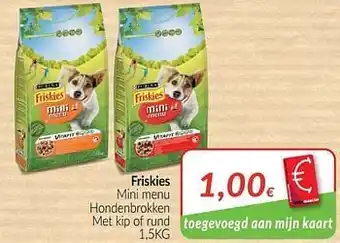 Intermarché Friskies mini menu hondenbrokken met kip of rund 1.,5 kg aanbieding