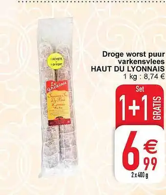 Cora Droge worst puur varkensvlees haut du lyonnais aanbieding