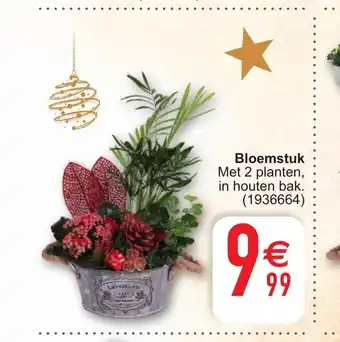 Cora Bloemstuk met 2 plantem, in houten bak aanbieding