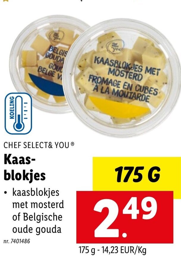 Kaasblokjes 175 gram promotie bij Lidl