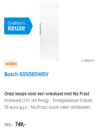 Coolblue Bosch GSN58DWDV aanbieding