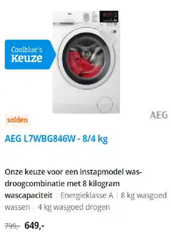 Coolblue AEG L7WBG846W - 8/4kg aanbieding