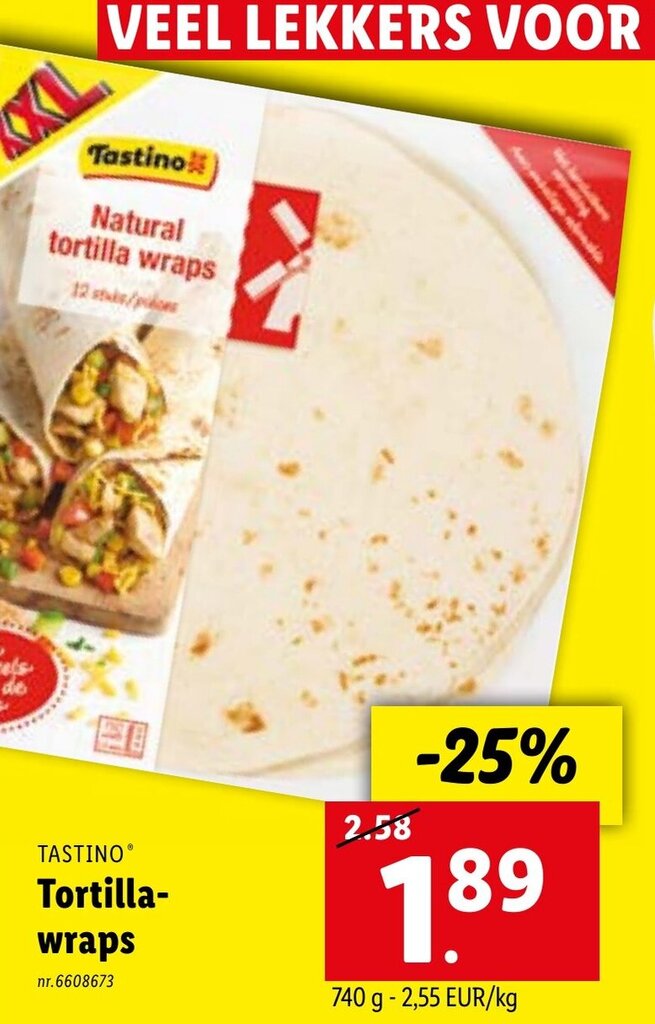Tastino tortillawraps 740g promotie bij Lidl
