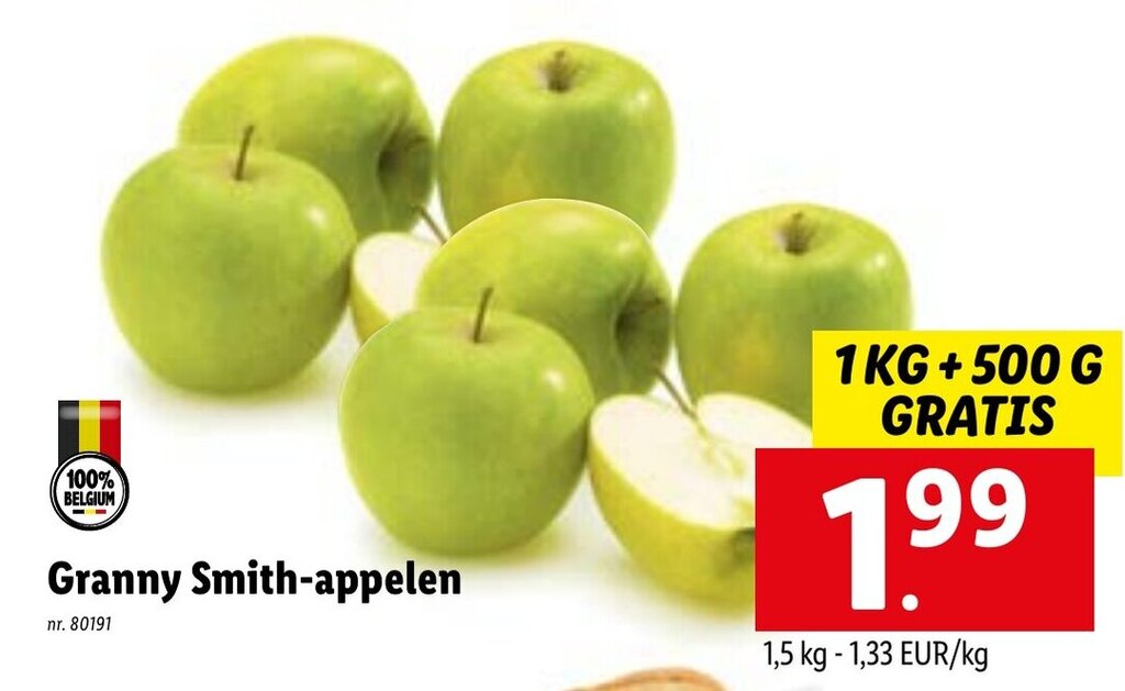 Granny Smithappelen 1kg+500 gratis promotie bij Lidl